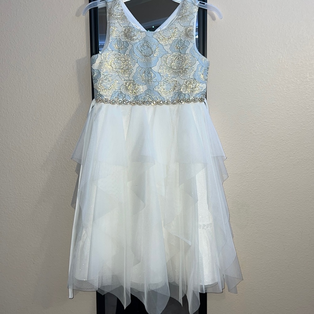 Gold blue and white little girls dress